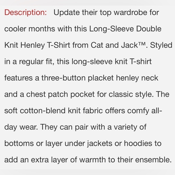 CAT & JACK Boys' Long Sleeve Knit Henley Long Sleeve Tee T-Shirt XXL 18 - Picture 8 of 8